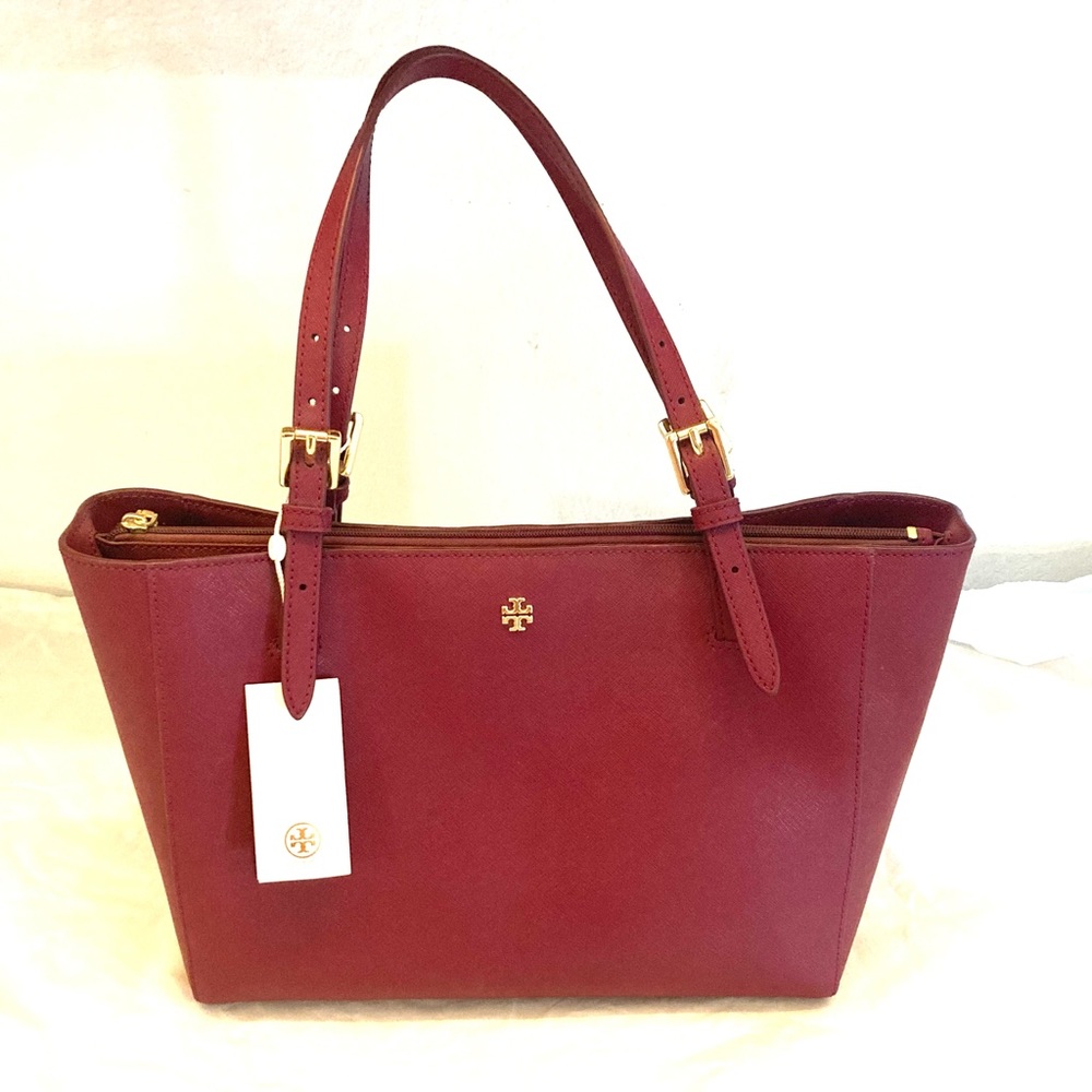 NWT Tory Burch Emerson Small Buckle Tote Imperial Garnet
